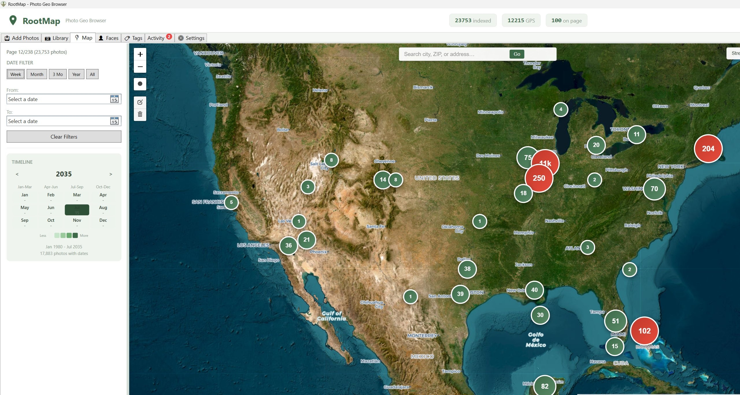Satellite, street, and topo maps